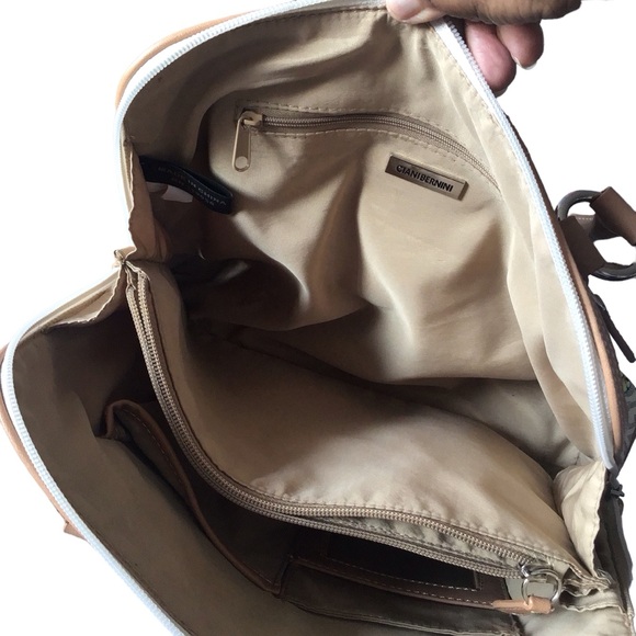 GIANIBERNINI Satchel Faux Leather Summer Pattern Double Zip Brown Trim/Lining - Picture 7 of 8